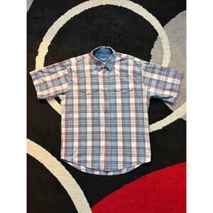 Vintage Wrangler Western Pearl Snap Shirt Men’s L Plaid Short Sleeve Cowboy